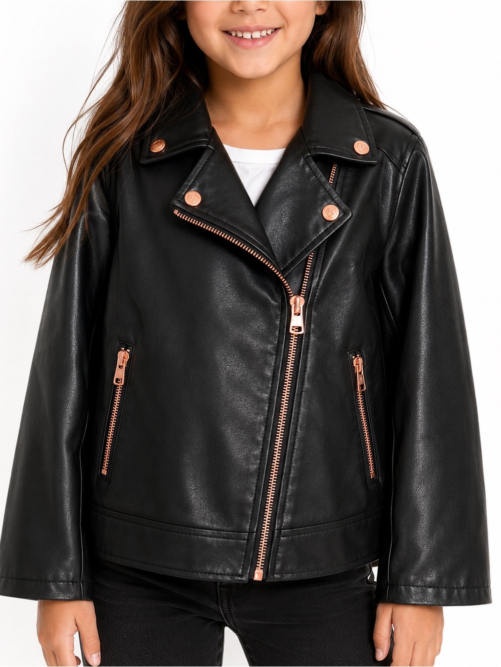 NWT Vince Camuto Girls Black Faux Leather Moto Jacket Size 6X Biker Jacket